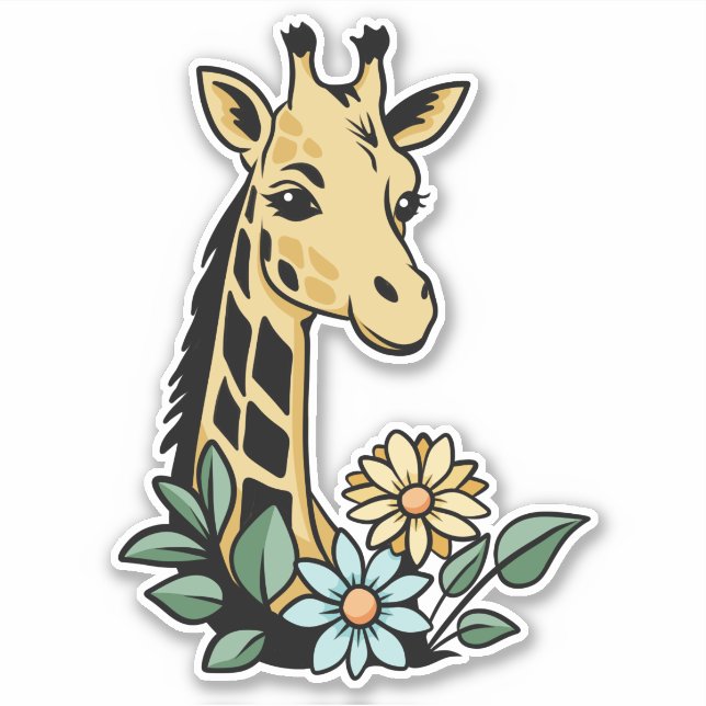 Cute Cartoon Giraffe And Flowers (Front)