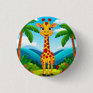 Cute Cartoon Giraffe in a Tropical Landscape 1 Inch Round Button