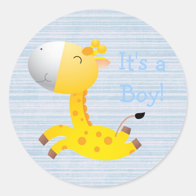 Cute Cartoon Giraffe It's A Boy New Baby Classic Round Sticker (Front)