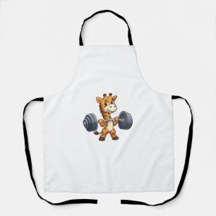 Cute Cartoon Giraffe Lifting Weights Fitness Gym  Apron