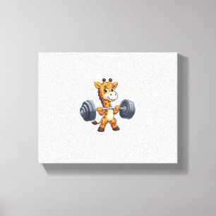 Cute Cartoon Giraffe Lifting Weights Fitness Gym  Canvas Print