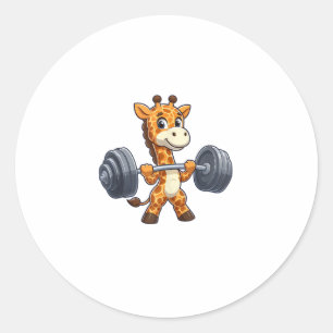 Cute Cartoon Giraffe Lifting Weights Fitness Gym Classic Round Sticker