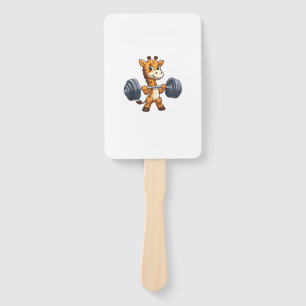 Cute Cartoon Giraffe Lifting Weights Fitness Gym  Hand Fan