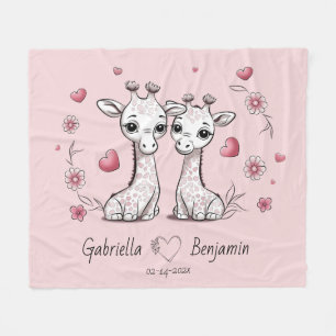 Cute Cartoon Giraffe Lovers Heart Valentine’s Day  Fleece Blanket