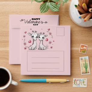 Cute Cartoon Giraffe Lovers Hearts Valentine’s Day Envelope