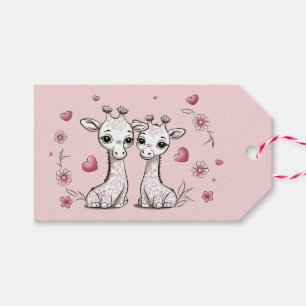 Cute Cartoon Giraffe Lovers Hearts Valentine’s Day Gift Tags