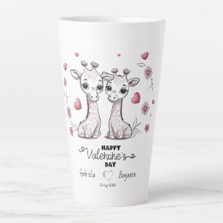Cute Cartoon Giraffe Lovers Hearts Valentine’s Day Latte Mug