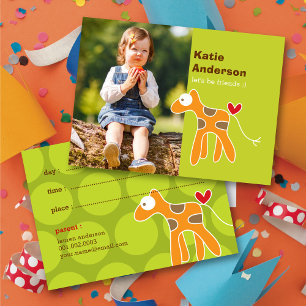 Cute Cartoon Giraffe Photo Kid's Playdate Card