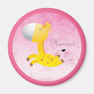 Cute Cartoon Giraffe Pink Personalized Magnet