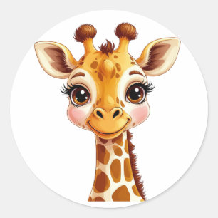 Cute Cartoon Giraffe Smiling Classic Round Sticker