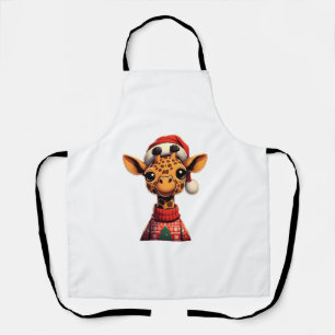 Cute Cartoon Giraffe With Santa Hat Christmas Xmas Apron
