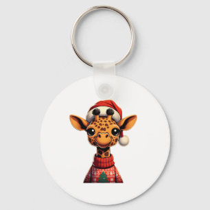 Cute Cartoon Giraffe With Santa Hat Christmas Xmas Keychain