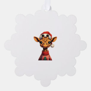 Cute Cartoon Giraffe With Santa Hat Christmas Xmas Ornament Card