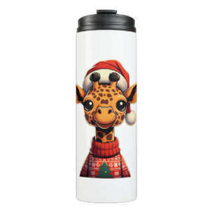 Cute Cartoon Giraffe With Santa Hat Christmas Xmas Thermal Tumbler