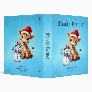 Cute Cartoon Giraffe with Santa Hat & Snowman Binder