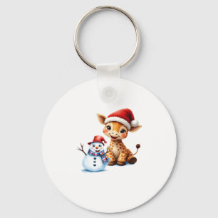 Cute Cartoon Giraffe with Santa Hat & Snowman Clas Keychain