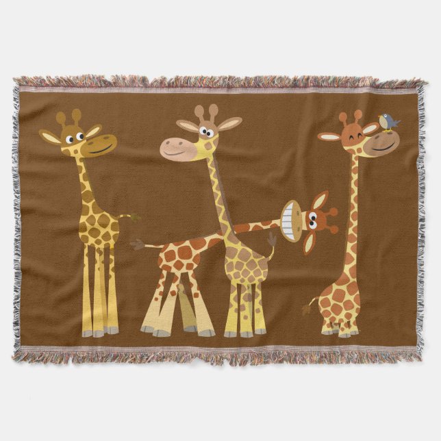 Cute Cartoon Giraffes: The Herd Throw Blanket (Front)