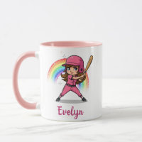 Cute Cartoon Girl Baseball Player in Pink