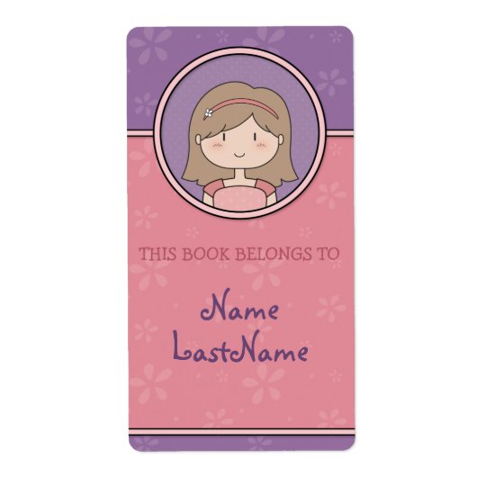 Cute Cartoon Girl Custom Bookplates / Ex Libris Shipping Label