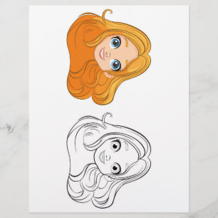 Cute cartoon girl head colouring page