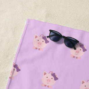 Cute Cartoon Girl Pig  Pattern Beach Towel