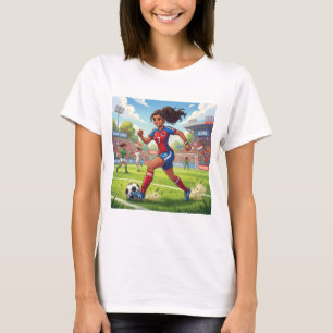 Cute Cartoon Girl Playing Soccer Football T-Shirt