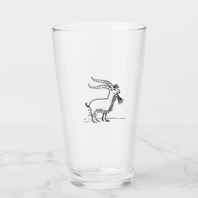 Cute Cartoon Goat, Black and White Farm Animal Glass (Front)
