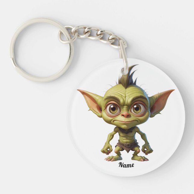 Cute Cartoon Goblin with Pointy Ears Keychain (Front)