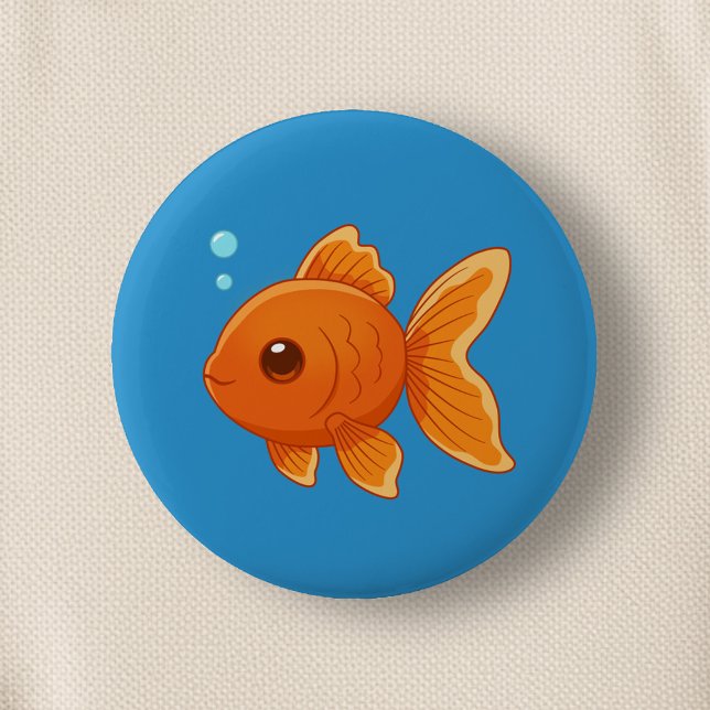Cute Cartoon Goldfish on Blue 2 Inch Round Button (Creator Uploaded)