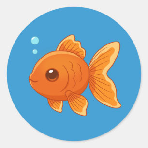 Cute Cartoon Goldfish on Blue Classic Round Sticker