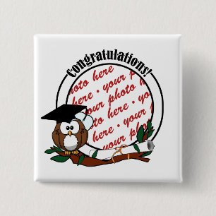Cute Cartoon Graduation Owl With Cap & Diploma 2 Inch Square Button
