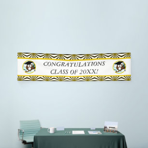 Cute Cartoon Graduation Owl With Cap & Diploma Banner