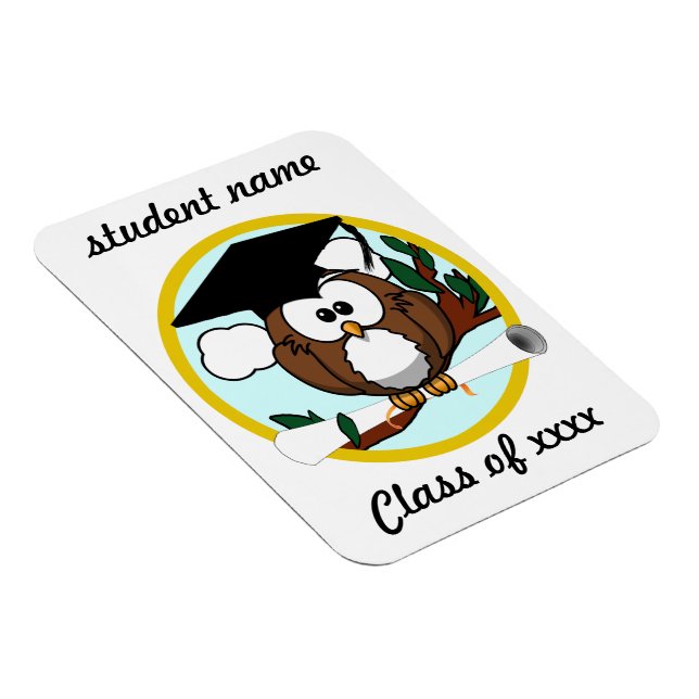 Cute Cartoon Graduation Owl With Cap & Diploma Magnet (Right Side)