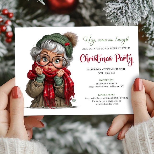 Cute Cartoon Granny Whimsical Holiday Invitation (Cute Cartoon Granny Whimsical Holiday Invitation)