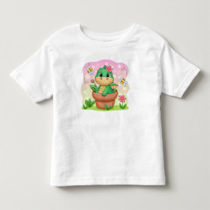 Cute cartoon green dragon in the flower pot toddler t-shirt