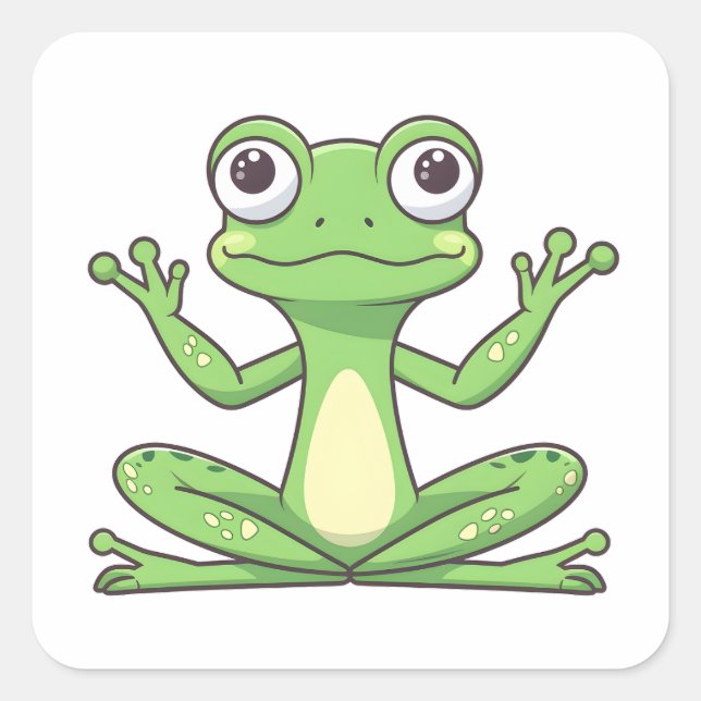 Cute Cartoon Green Frog Doing A Yoga Meditation Square Sticker (Front)
