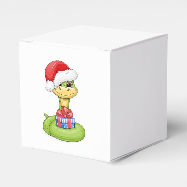 Cute cartoon green snake with gift. favor box (Front Side)