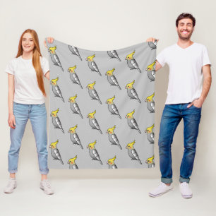 Cute Cartoon Grey Cockatiel Birds Pattern Fleece Blanket