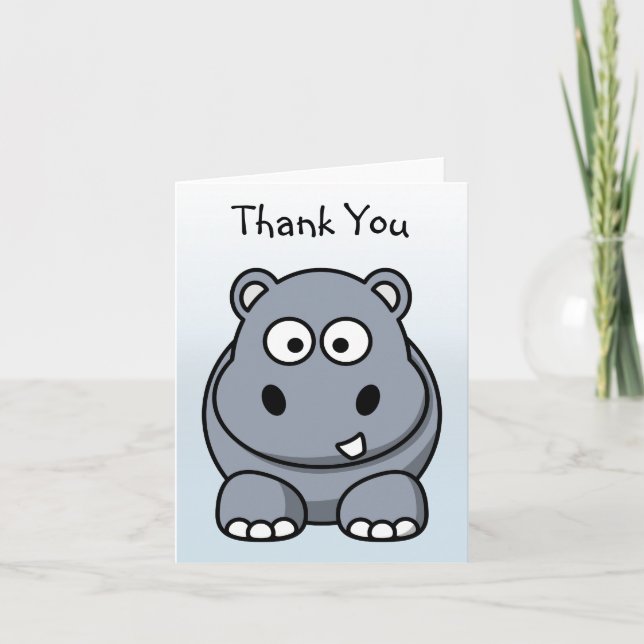 Cute Cartoon Grey Hippo Thank You Card (Front)