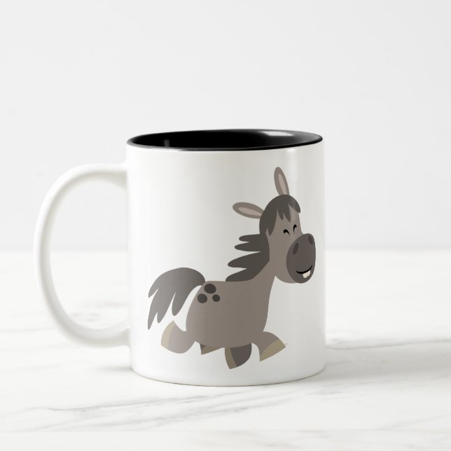 Cute Cartoon Grey Pony Two-Tone Coffee Mug (Left)