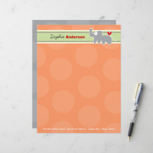 Cute Cartoon Grey Rhinoceros Orange Polka Dots Fun Letterhead