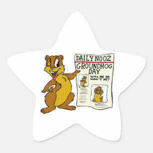 Cute Cartoon Groundhog w/ Groundhog Day Newpaper Star Sticker