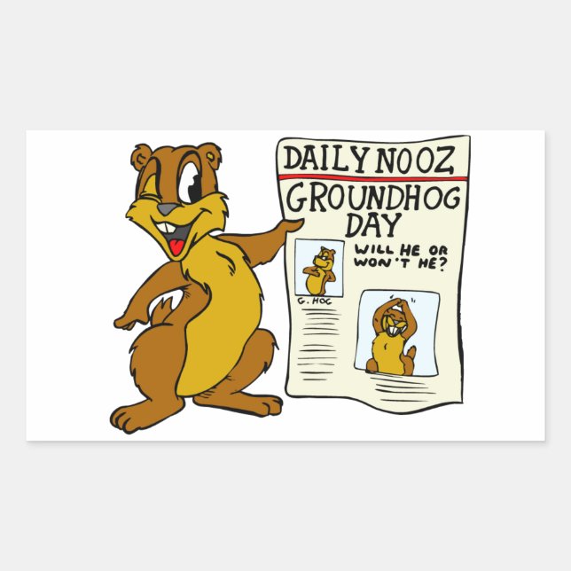 Cute Cartoon Groundhog w/ Groundhog Day Newpaper Sticker (Front)
