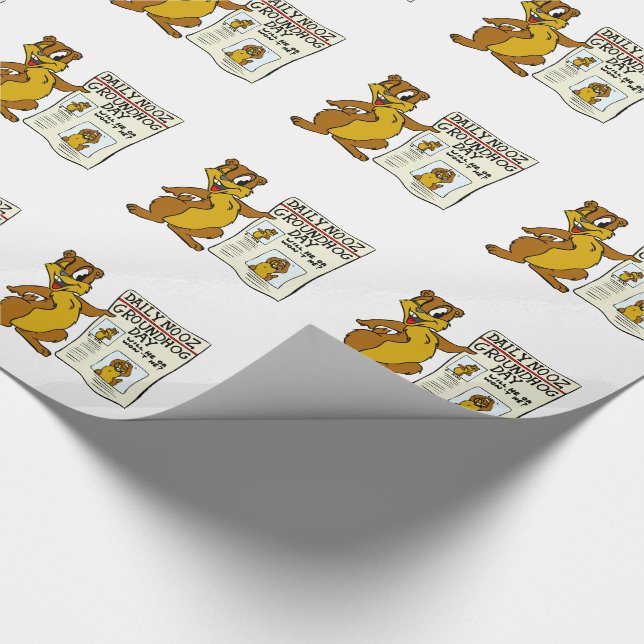 Cute Cartoon Groundhog w/ Groundhog Day Newpaper Wrapping Paper (Corner)