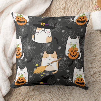 Cute Cartoon Halloween Cat  Throw Pillow
