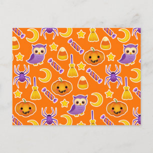 Cute Cartoon Halloween Design With Pumpkins Postcard