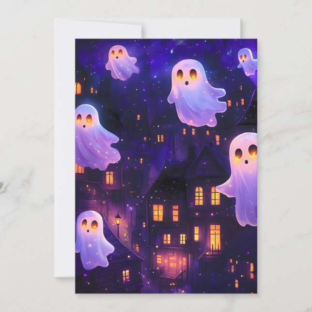 Cute Cartoon Halloween Midnight Flying Ghosts Announcement (Front)