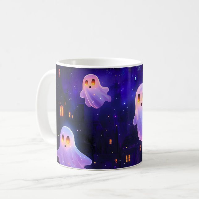 Cute Cartoon Halloween Midnight Flying Ghosts Coffee Mug (Front Left)