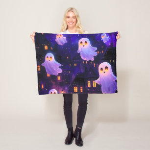 Cute Cartoon Halloween Midnight Flying Ghosts Fleece Blanket
