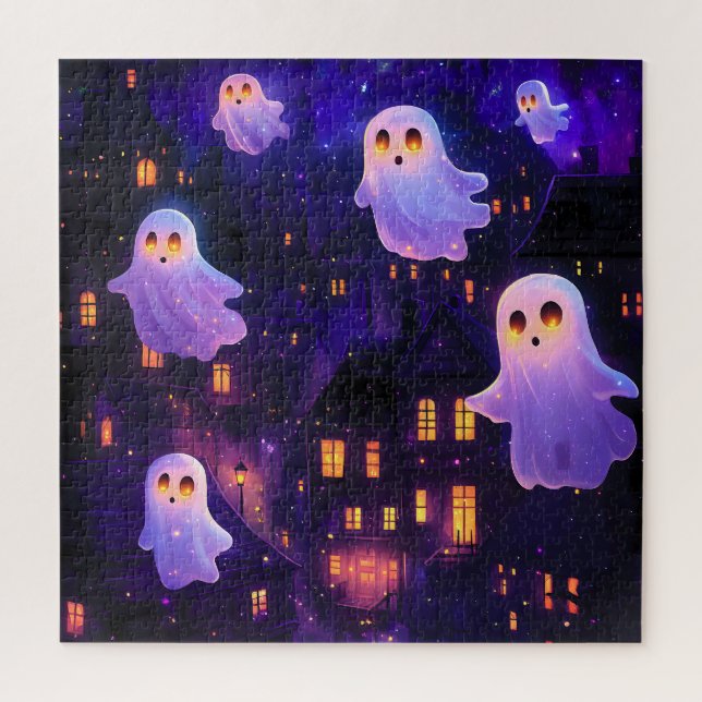 Cute Cartoon Halloween Midnight Flying Ghosts Jigsaw Puzzle (Vertical)